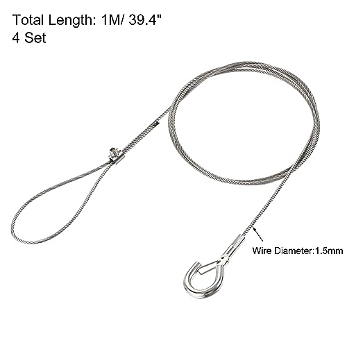 Image of uxcell Picture Hanging Wire Kit, 4Set 1M Adjustable Hanger Wire Hook for Home Art Gallery Picture Kit, Load 66 Lbs, with Fixing Screws and Wrench