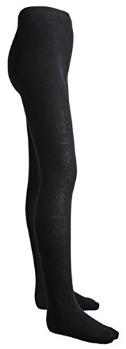 Sportoli Girls Flat Knit Cotton Hold and Stretch Footed Winter Tights - Black (size 10/12)2