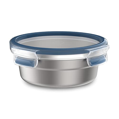 EMSA CLIP & CLOSE Stainless Steel rund 0,7 L, Edelstahl/Blau – Ansicht 1