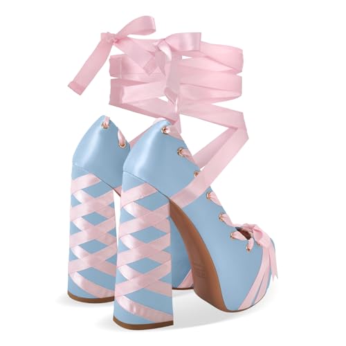 Image of Platform Heels Chunky Bow Ribbon Pumps | Party Shoes