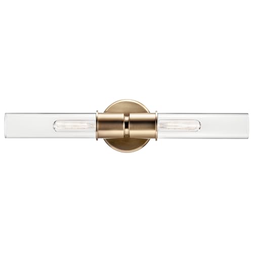 Image of Kichler Aviv 2-Light Wall Sconce, Modern Light with Clear Glass in Champagne Bronze, for Bedroom, Laundry Room, Kitchen or Hallway (24 inch x 5.5 inch), 52654CPZ