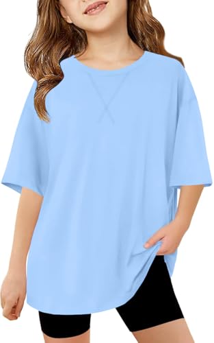 Girls Short Sleeve T Shirts Kids Summer Tops Oversized Crewneck Tees 5-14 Yeas