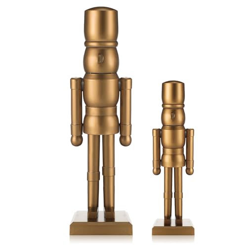 Wonderjune 2 Pack Christmas Nutcracker 12 Inch and 8 Inch Traditional Wooden Nutcracker Christmas Decorations Nutcracker Figure Statue for Xmas Festive Holiday Tabletop Home Decor (Bronzer)