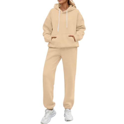 Générique Ensemble Sport Jogging Femme 2 Pcs Tracksuit Women Set Loungewear Tenue de Sport Grande Taille Vêtement Détente Ensemble Femme Chic et Elegant avec Poches Cordon de Serrage(#01,S)