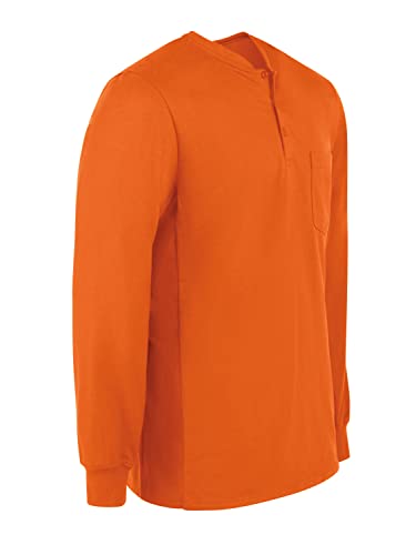 Bulwark Men's Flame Resistant 6.25 oz Cotton Long Sleeve Tagless Henley Shirt, Orange, Medium