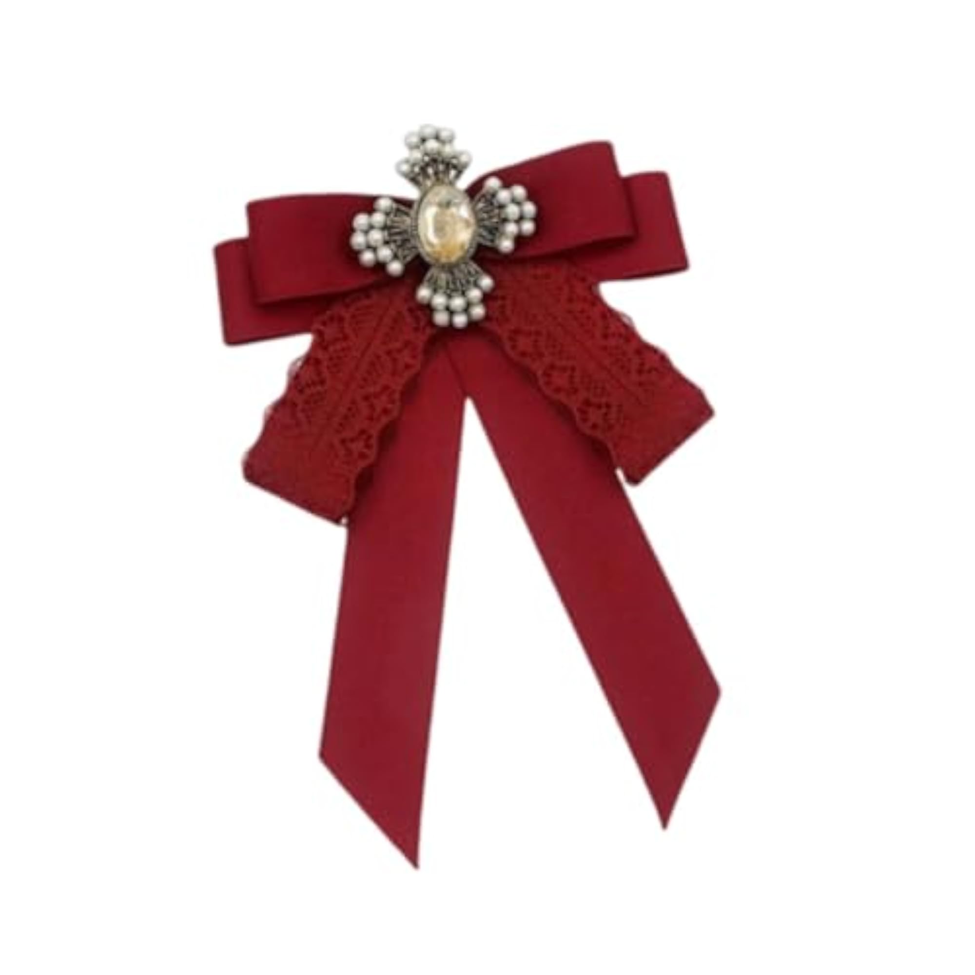 Ribbon Bow Brooch Pre Tied Bowknot for Women, Red