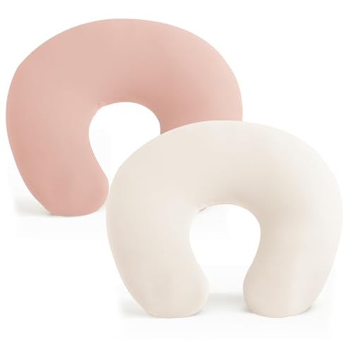 Image of Konssy 2 Pack Nursing Pillow Covers, Stretchy and Soft Nursing Cover for Breastfeeding Pillows, Pillow Slipcover for Baby Girls Boys Newborn (Beige,Pink), Standard