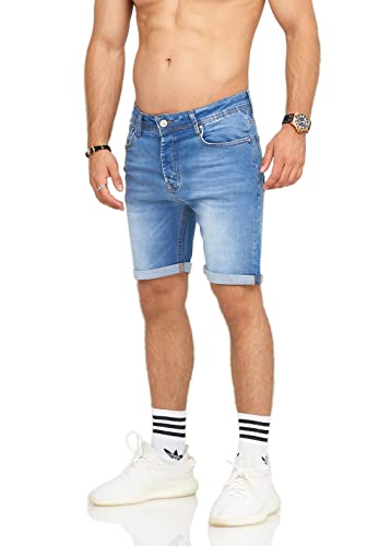 Soulstar Herren Jeans-Shorts Kurze Hose Destroyed Denim-Hose Hellblau-1 W30