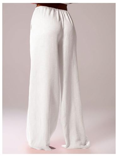 GORGLITTER Women's Wide Leg Pants Low Rise Linen Palazzo Pants Trousers Bottoms3