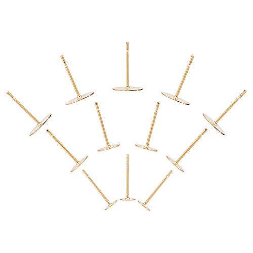 Pandahall Elite 150 PCS 3-Size Golden Blank Earring Pins 304 Stainless Steel Flat Round Blank Peg & Post Ear Studs Findings