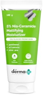 The Derma Co. 5% Nia-Ceramide Mattifying Moisturizer -100 g | For Oily to Acne Prone Skin | 5% Niacinamide, 2% Ceramide | 24 hrs. Moisturization | Panthenol, Allantoin & Zinc PCA | Oil-free Moisturizer