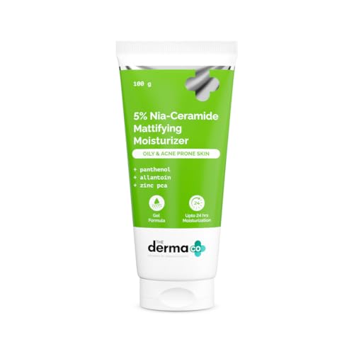 The Derma Co. 5% Nia-Ceramide Mattifying Moisturizer -100 g | For Oily to Acne Prone Skin | 5% Niacinamide, 2% Ceramide | 24 hrs. Moisturization | Panthenol, Allantoin & Zinc PCA | Oil-free Moisturizer