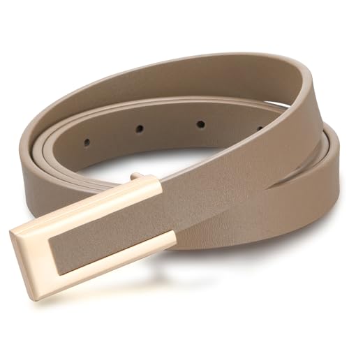 Genuine Leather Belts for Women Skinny Waist Belt for Dresses Jeans Pants with Gold Buckle