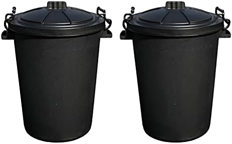 M1SS (Set of 2) 50 Litre Heavy Duty Plastic Clip Lock Lid Bin Indoor or Outdoor Rubbish, Dustbin, Trash, Waste or Storage of Animal Feed. (Black)