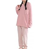 [andrei] レディース もこもこ ルームウェア パジャマ セットアップ フリース 長袖 長ズボン 上下セット 部屋着 かわいい リラックスウェア (ピンク, XL)