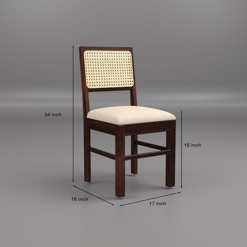 Image of Solid Wood Cane 4 Seater Dining Table Set | Four Seater Dining Table with 3 Cushions Chairs & 1 Bench for Dining Room | 4 Seater Dining Set for Hotel Restaurant | Sheesham, C-Walnut