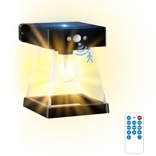 BOSITE Farola Solar Exterior, Luz solar exterior con Sensor de Movimiento, Aplique Solar Exterior con Control Remoto, IP65 Impermeable para Porche Garaje Jardín