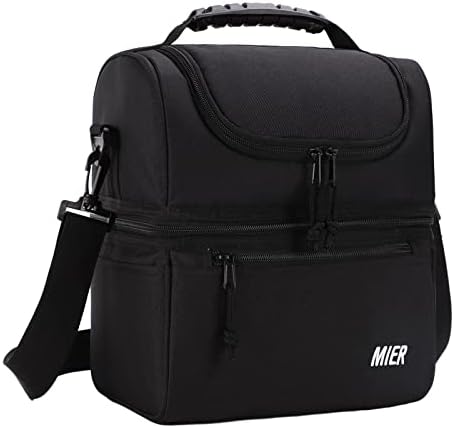 MIER 2 Compartment Lunch Bag for Men Women, Leakproof Insulated Cooler Bag for Work, Black