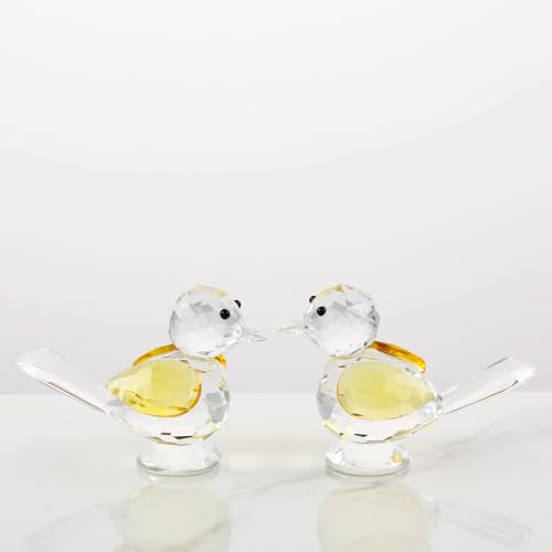 Pleadeliy 幸せを運ぶ翼 クリスタル つがいの小鳥置物 開運 縁起物 開店祝い 新築祝い 結婚祝いギフト ギフトボックス クロス カード付き