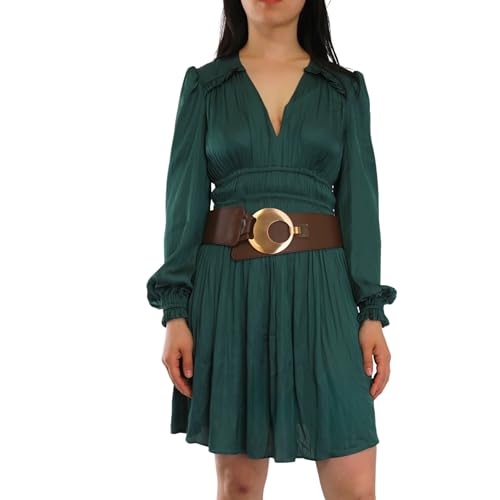 FASHIONGEN Women's wide genuine leather belt with a round cross buckle SOLAINE