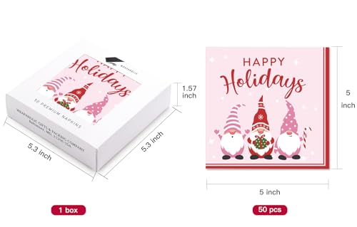 WRAPAHOLIC 50Pcs Christmas Gnomes Paper Napkins - 3-Ply Disposable Cocktail Napkin for Christmas Party Supplies Tableware, Xmas Holiday Party Decorative Towels - 5 x 5 In – Image 4