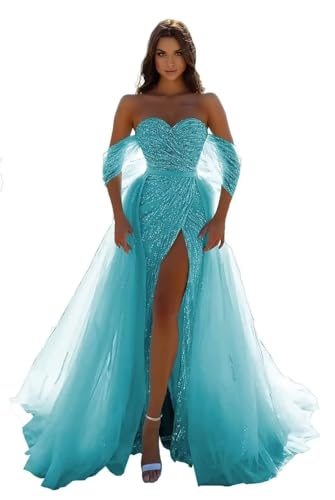 Women's Long Mermaid Sparkly Corset Prom Dress for Teens Off Shoulder Sequin Ball Gown Formal Dresses ZN003