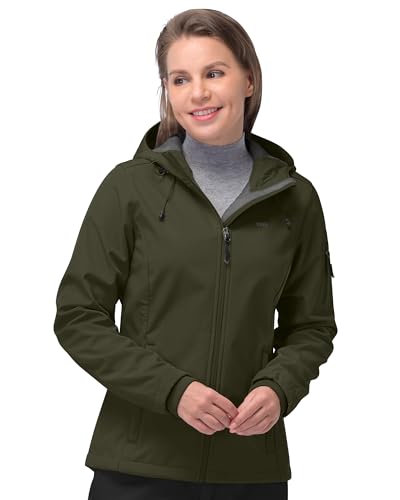 33,000ft Softshelljacke Damen Wasserdichte Atmungsaktive Warme Winterjacke Fleece Übergangsjacke Winddichte Funktionsjacke mit Kapuze Braun 3XL