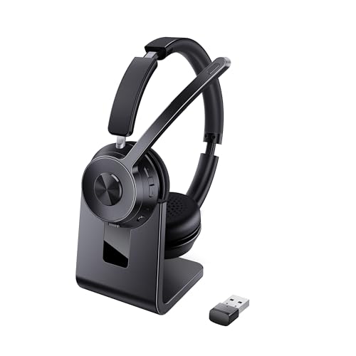 Yukigefe Bluetooth Headset, Kabelloses Headset mit Mikrofon mit Geräuschunterdrückung, bestes Headset mit Mikrofonstummschaltung und USB-Dongle für PC/Computer/Laptop/Handys/Fernarbeit/Callcenter