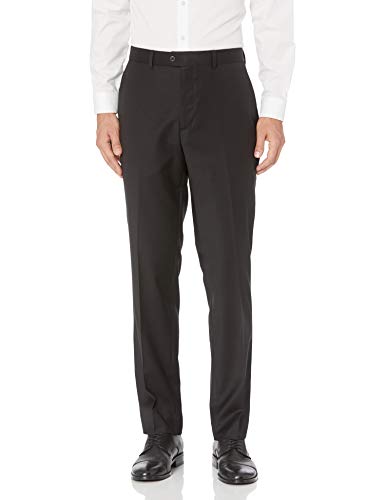 Bensol Men's Flat Front Slim Fit Wool Gabardine Pant, Black, 36W X 34L