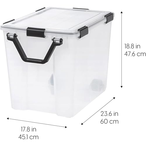 Image of IRIS USA WeatherPro 103 Qt Storage Bins with Lids, 4 Pack, BPA-Free Plastic Gasket Box with Tight Latch and Seal, Stackable Nestable Tote Tub - Clear /Black