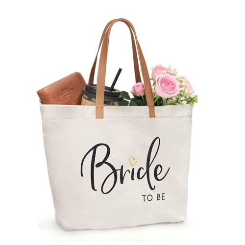 Image of ELEGANTPARK Bride Gifts Bride to Be Bag Engagement Wedding Gifts Bridal Shower Bachelorette Party Large Travel Shoulder Bag Canvas Totes with Zipper