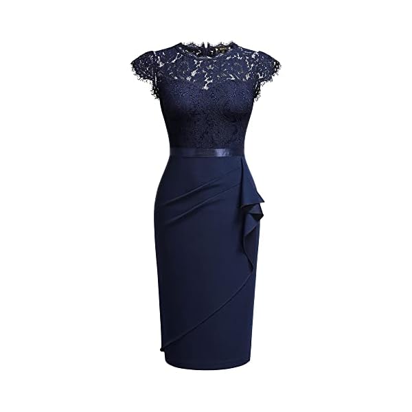 Miusol Women's Elegant Floral Lace Ruffle Design Cap Sleeve Cocktail Party Dress (XX-Large, Navy Blue) - Image 6