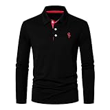 CEHT Mens Polo Shirts Long Sleeve Cotton Golf Shirts for Men Slim Fit Casual Tops Black