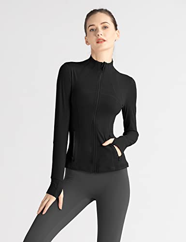 Locachy LOCA03920001 Women'S Slim Fit Full Zip Athletic Running Sports Workout Jacket With Pockets Black Small thumb #4