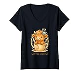Photo Gallery donna coffee addict cute highland cow in mug maglietta con collo a v Photo Gallery donna coffee addict cute highland cow in mug maglietta con collo a v