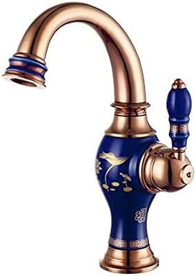 LUNEZY Bathroom Sink Tap Rose Gold Brass Ceramic and Brass Basin Faucet, Hot and Cold Wash Kitchen Faucet, Bathroom Shower Faucet Set Tap, Toilet Bath Mixer Basin Taps Color Yellow
