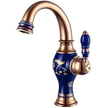 LUNEZY Bathroom Sink Tap Rose Gold Brass Ceramic and Brass Basin Faucet, Hot and Cold Wash Kitchen Faucet, Bathroom Shower Faucet Set Tap, Toilet Bath Mixer Basin Taps Color Yellow