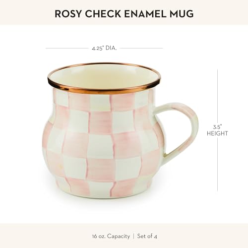 Image of MACKENZIE-CHILDS Enamel Mug Set, Pink-and-White Rosy Check