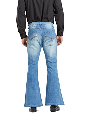 Image of Men's Relaxed Vintage 60s 70s Bell Bottom Stretch Fit Classic Comfort Flared Flares Retro Leg Disco Denim Jeans Pants
