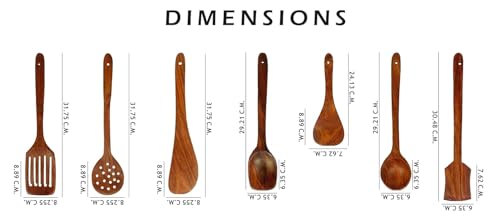 Image of Green Wood Natural Wooden Spoon Set for Cooking Includes Frying Serving Spatula Chapati Dessert Rice Spoons Wooden for Nonstick Cookware Kitchen Utensils and Cooking Spoon Set of 7