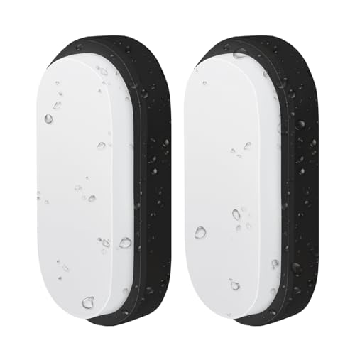 ANWIO 2x 14W Apliques Pared Impermeable Ovalada para Exteriores Interiores, IP54 PIR Luz Blanca Neutra 4000K 980LM, Lámpara para Baño Cocina Pasillo Garaje o Taller. Negro.