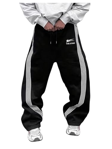 SHENHE Men's Y2k Graphic Baggy Sweatpants Wide Leg Striped Open Bottom Drawstring Sweatpants2
