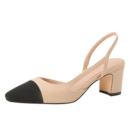MIRAAZZURRA Women Sling Back Pumps Chunky Heels Sexy Splicing Round...