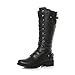 Price comparison product image Ajvani Womens Ladies Low Heel lace up Zip Biker Military Calf Boots, Black Matte, 6 UK