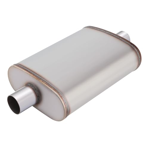 LCGP 2 inch Universal Muffler Performance Chamber Exhaust Muffler 2 Center In/Out 20 Overall Length Straight-Through Performance with Stainless Steel Muffler for Truck Cars(2Inlet/Outlet)