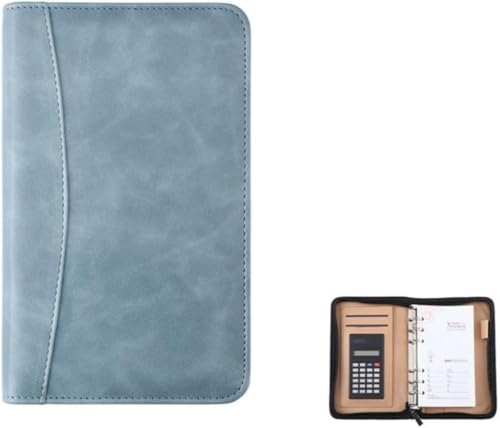 DancJulie A5、A6、B5 PUレザーダイアリー、メモ帳、プランナー、名刺、ファスナー付きバインダー、厚型リング、電卓、6穴カードホルダー、仕事、ビジネス、学生、家庭用、ユニセックス (D,A6)