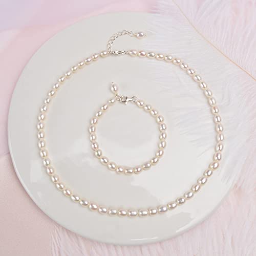 Collar de perlas para niña y pulsera de perlas naturales de agua dulce infantiles