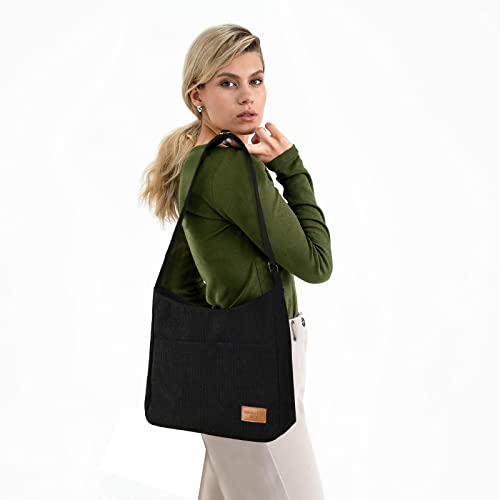 Casual Tote Bag Women Large Corduroy Crossbody Bag Girls School Shoulder Tote Fashion Handbag Hobo Bag Purse, Black #TOP5