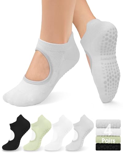 yeuG Grip Pilates Socks for Women Yoga Socks with Grips Open Top Non Slip Grippy Socks for Barre Ballet Barefoot Workout S-M