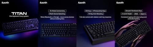 Image of AZOTH Titan Black 108 Keys Gaming Membrane Keyboard, RGB Backlit, Trimode 2.4G Wireless Bluetooth & Wired, Type C Detachable, 2000mAh Battery, Double Injection Keycaps, for PC Mac Laptop Desktop